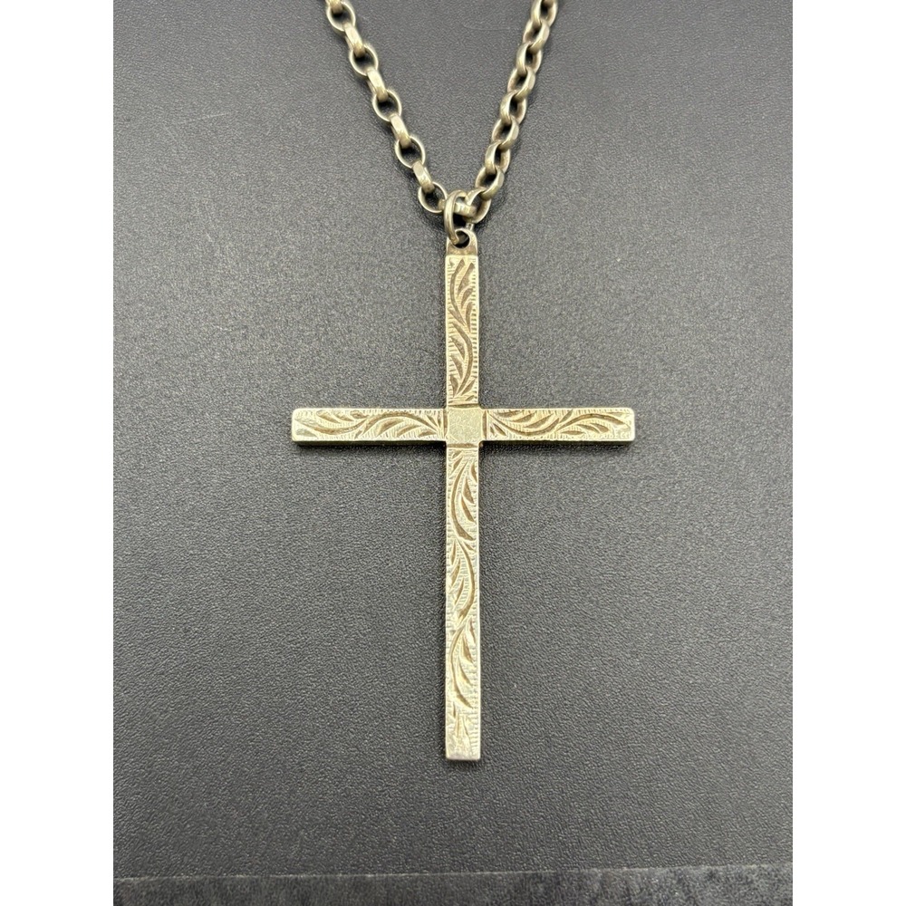 24" Sterling Silver 2" Cross Pendant Necklace 20 Grams E6